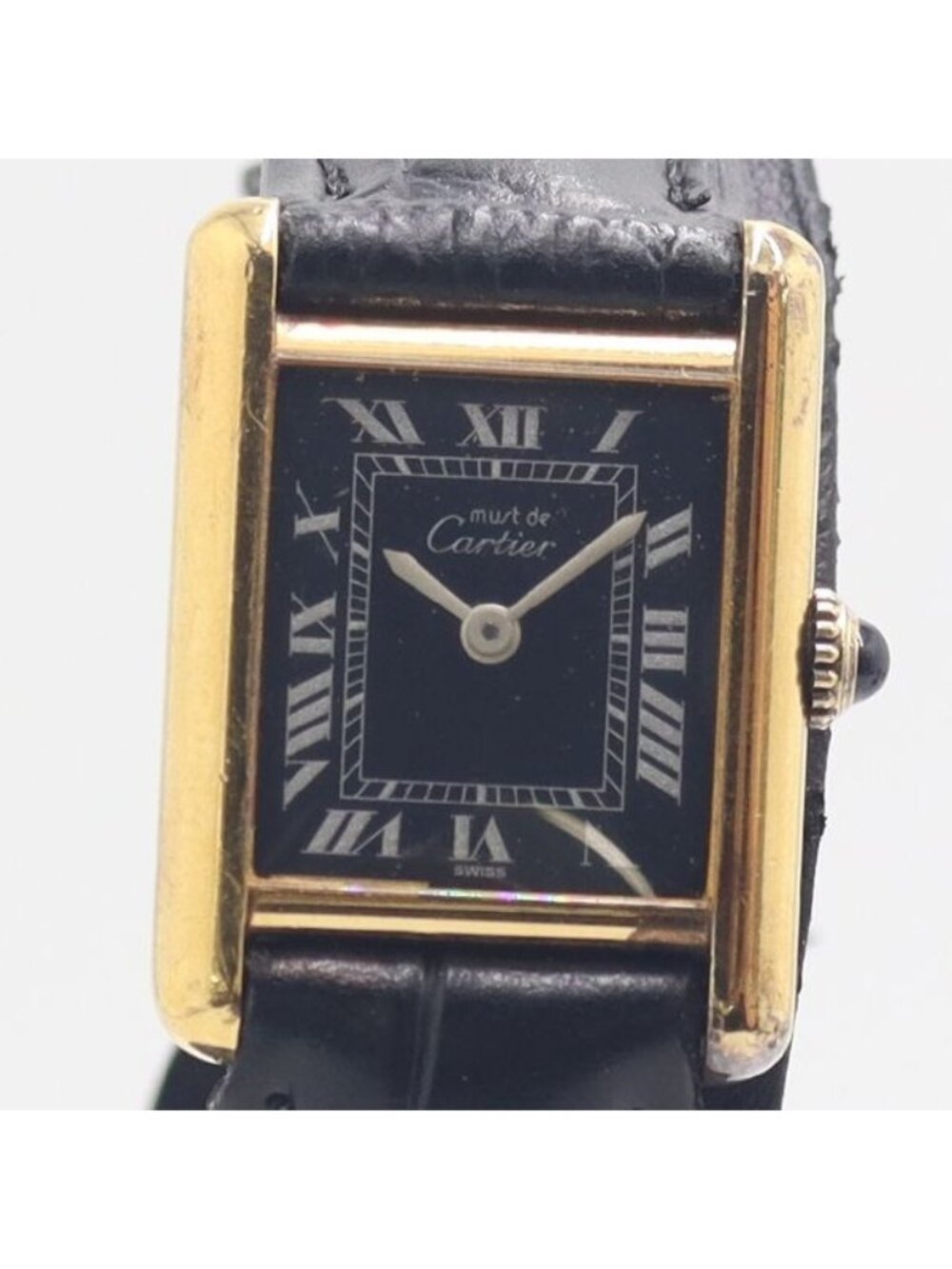 Cartier Must Tank Manual Wind Black Dial Watch